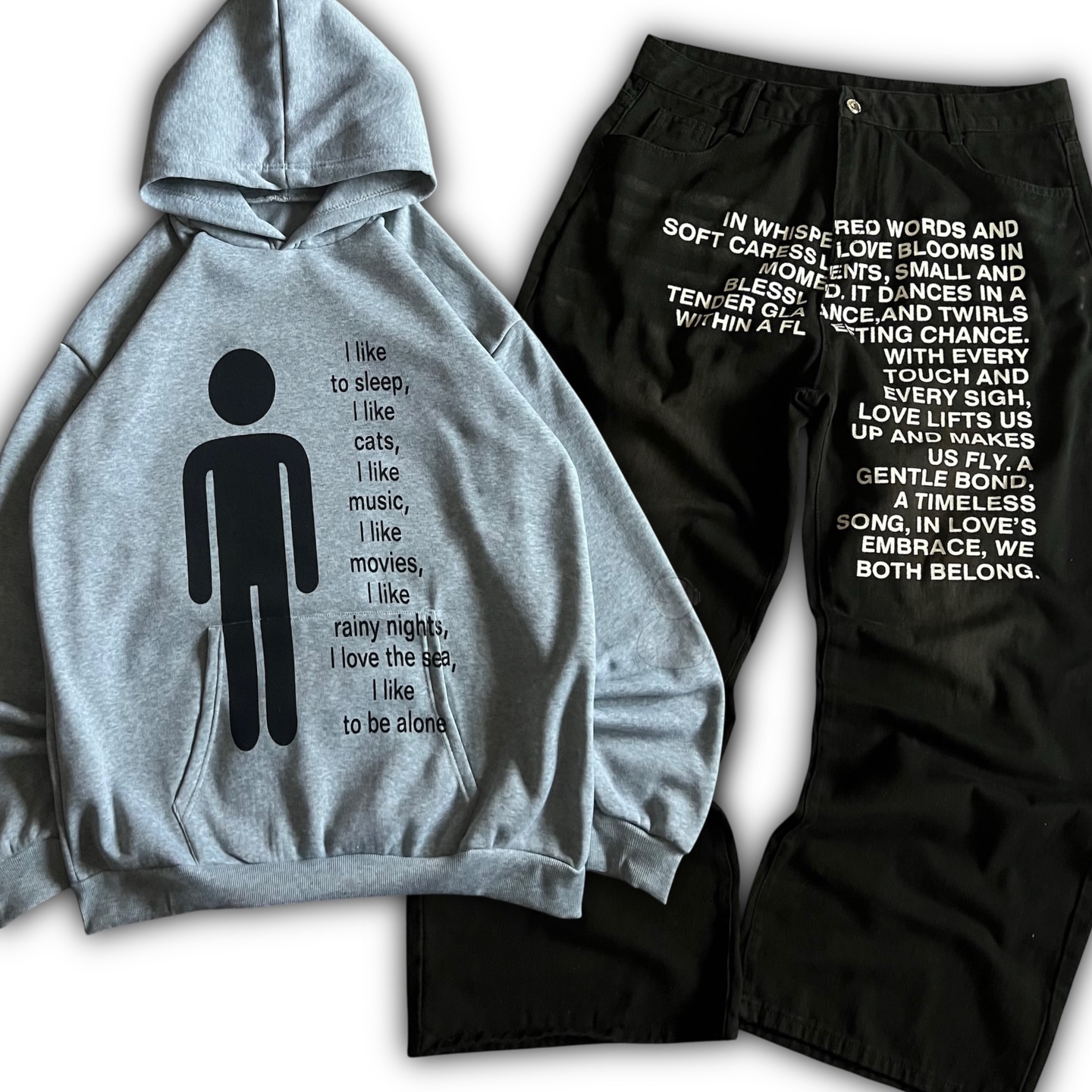 Street For Fashion - Amerikanisches Muster Buchstaben-Jeans Y2K Herren Hoodie-Sets