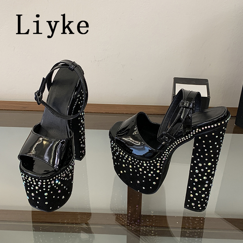 Street Fashion Styles - Liyke Modische Kristall-Strass Plateau-Sandalen mit Hohem