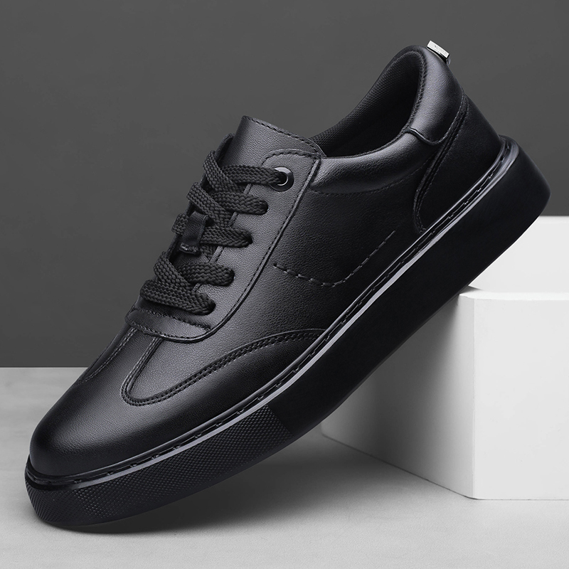 Mesh Top Layering - Echtleder-Plateau-Skateboard-Schuhe für Herren, Flache Sneakers mit