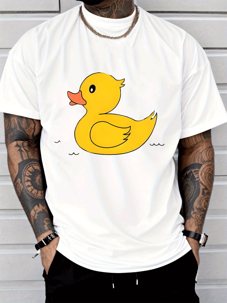 Street Fashion Outfit For Men - Schwarzes Herren-Sommer-T-Shirt mit niedlichem gelben Gummi-Enten-Cartoon-Print,