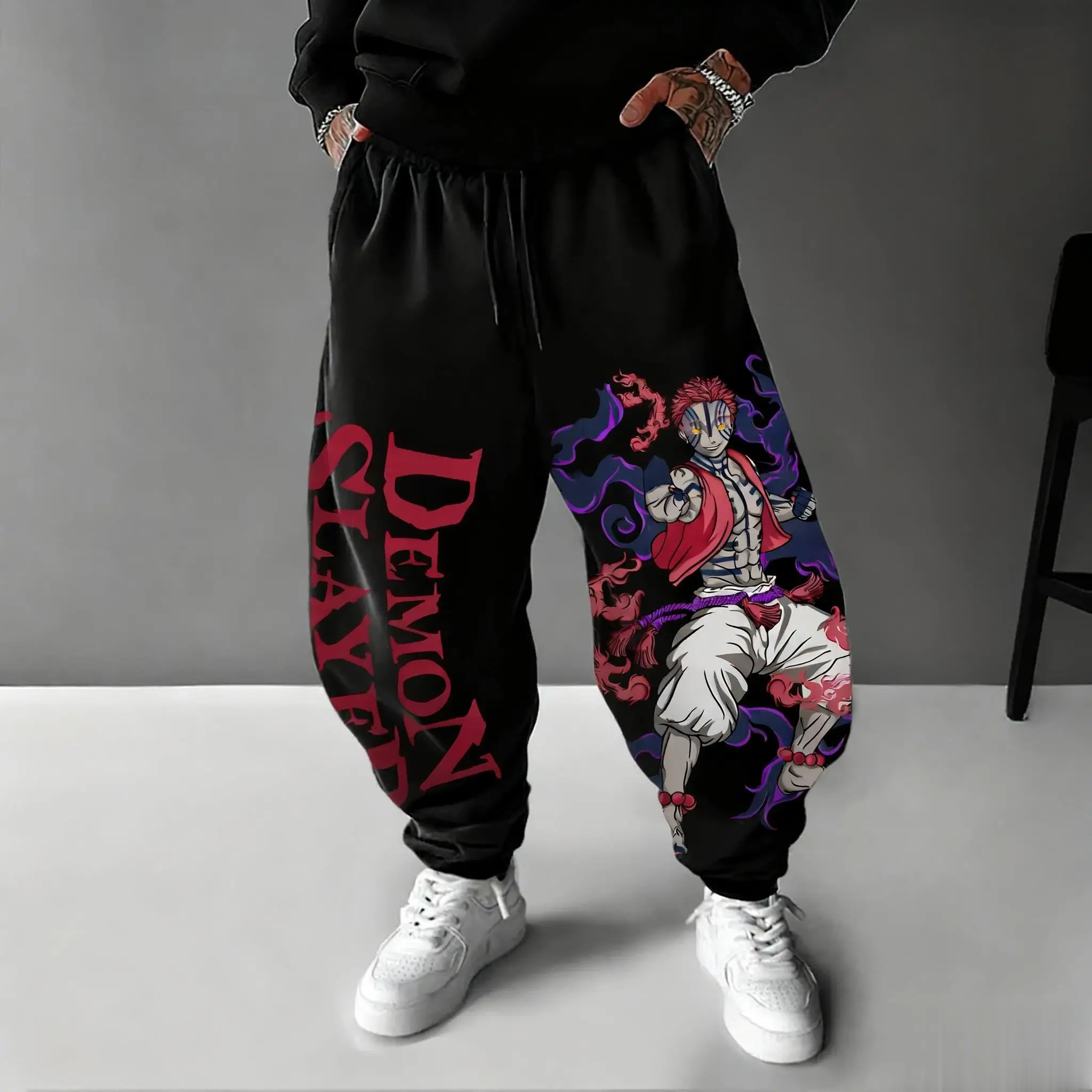 Street Fashion Baggy - 2026 Demon Slayer Akaza Anime-Hose für