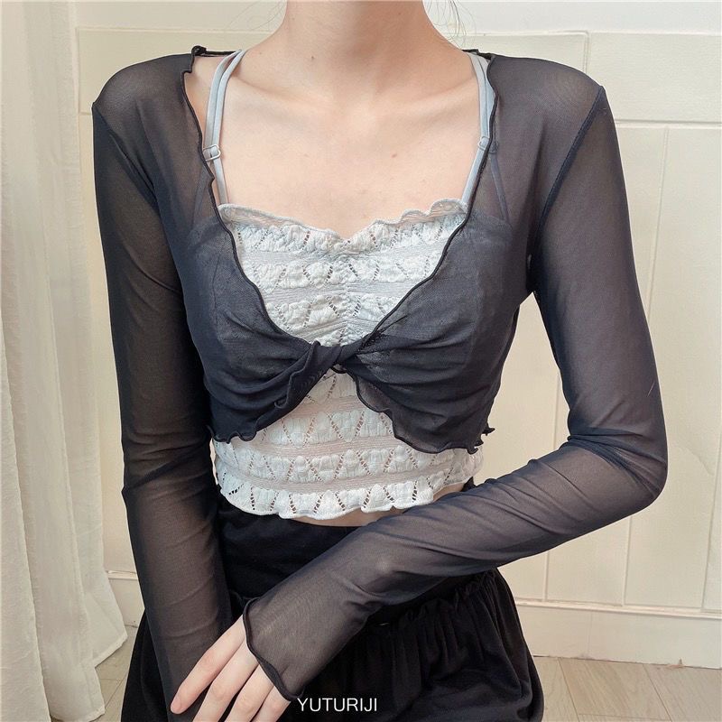 Mesh Top Layering - Damen Mesh Ballett-Überwurf mit gekreuzter Vorderseite,
