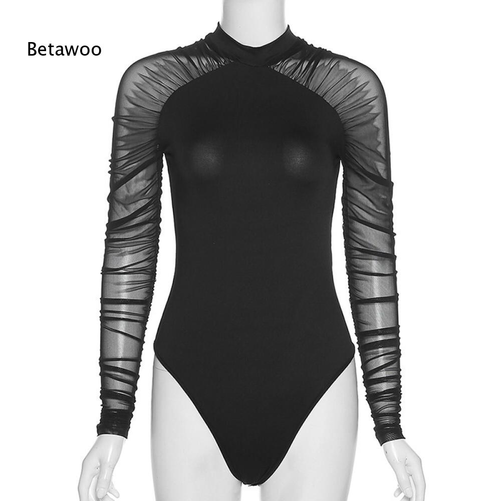 Mesh Top Layering - Gotischer Einteiler in Schwarz mit Mesh-Einsätzen,