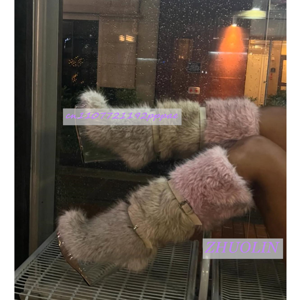 Street Fashion Trends - Winter Farbverlauf Pelzigen Transparent Keil Stiefel