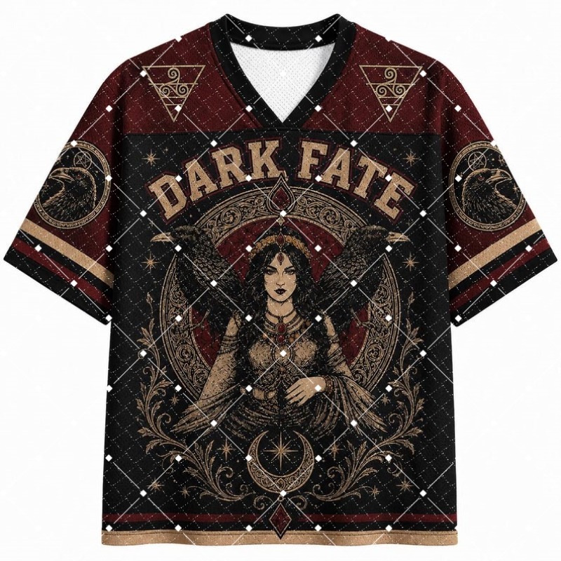 Street Fashion Dance - Dark Fate Hexen-Raben-Print V-Ausschnitt Jersey T-Shirt