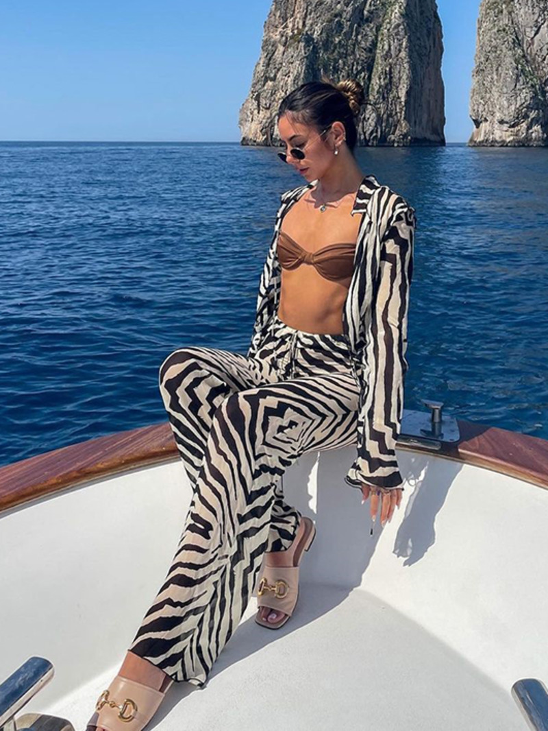 Mesh Top Layering - Animal Print Mesh Sheer Stripe Tie