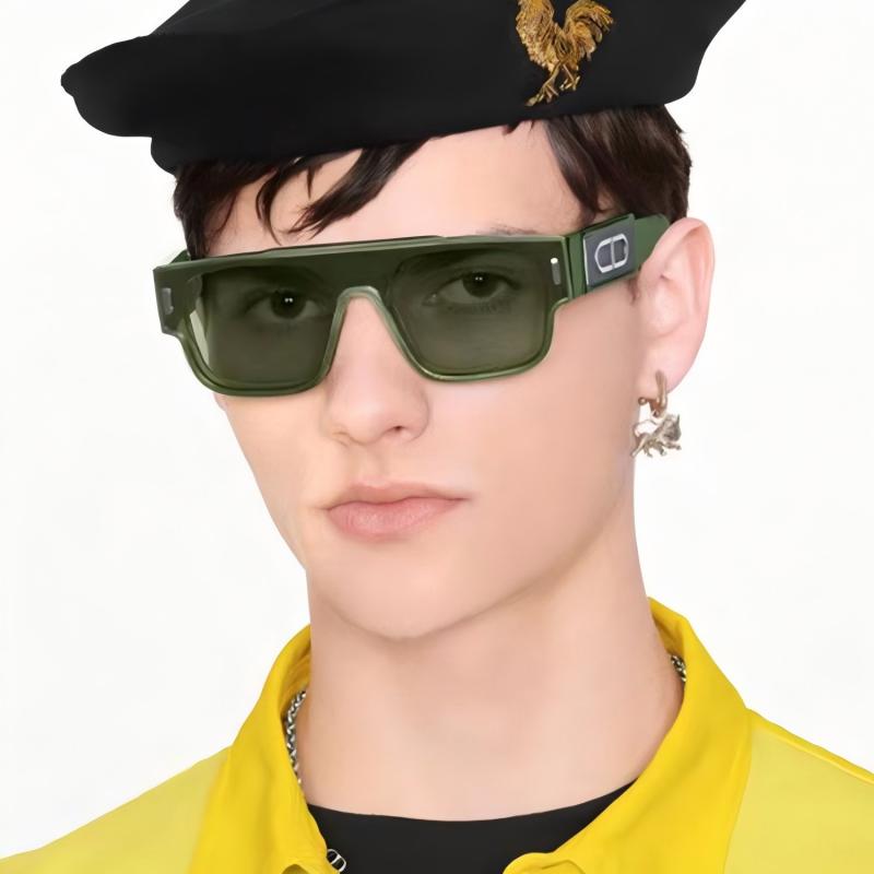Street Fashion Shoot - Trendige Grüne Eckige Sonnenbrille 2024 Neue