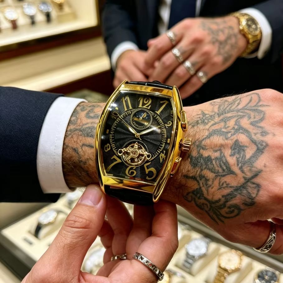 Street Fashion Guys - Mechanische Herrenuhr im Punk-Stil, tonnenförmig, vollautomatisch,