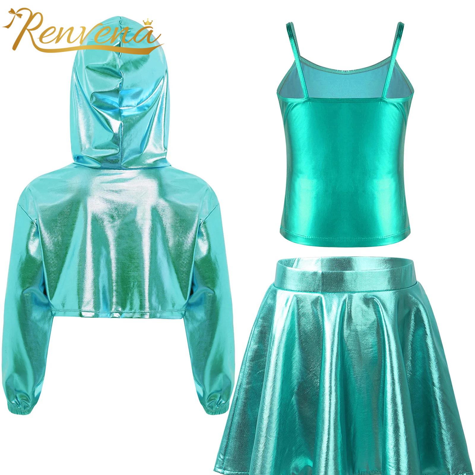 Street Fashion Dance - Kinder-Streetdance-Kleidung für Wettbewerbe, Mädchen Metallic Jazz-Tanzkostüm,
