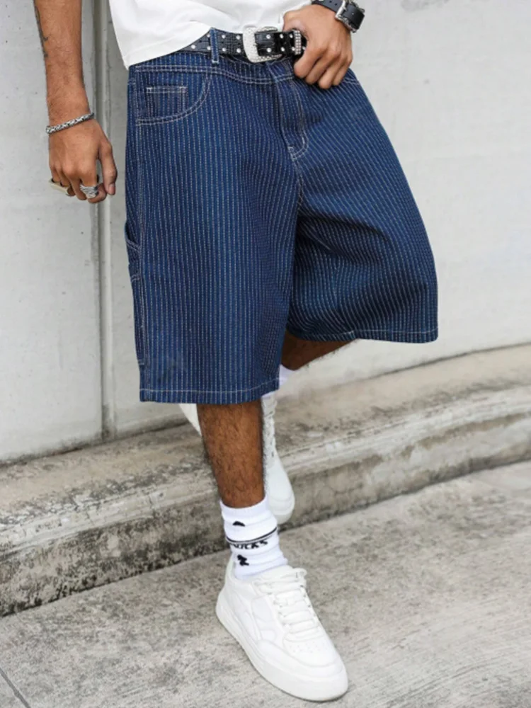 Street Fashion Baggy - Vintage Hickory Stripe Baggy Denim-Shorts für