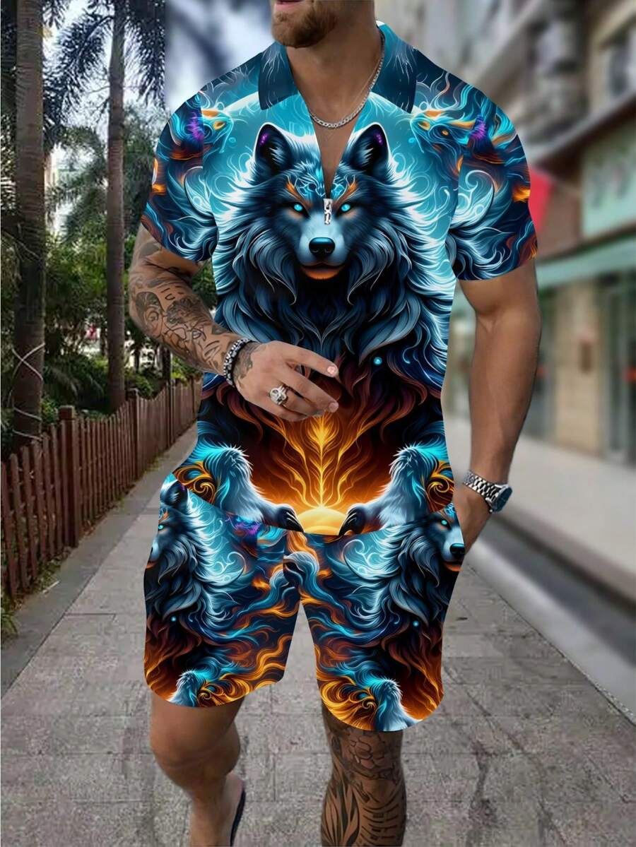 Herrenmode 3D-Wolf-Print Reißv – Street Fashion Styles Bewertung und Preis