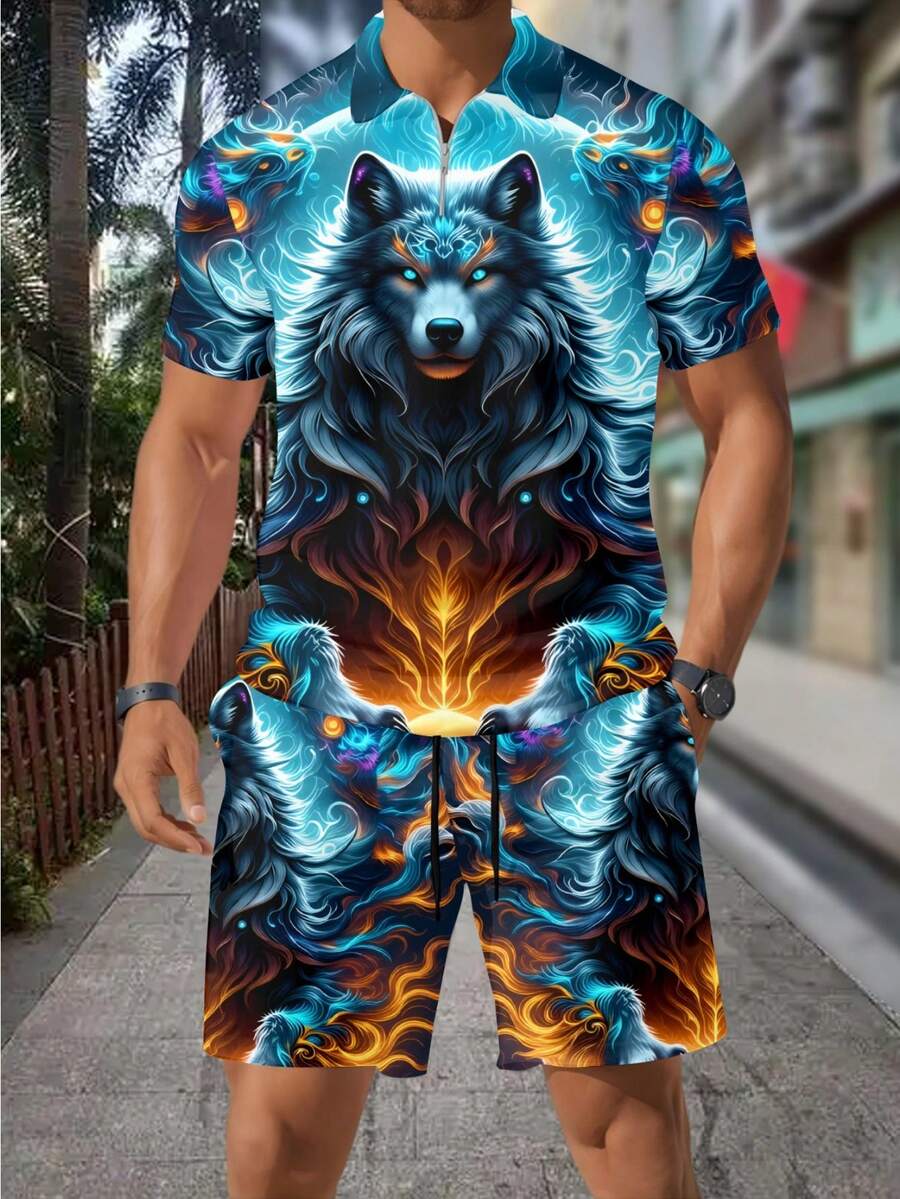 Herrenmode 3D-Wolf-Print Reißv – Street Fashion Styles Bewertung und Preis