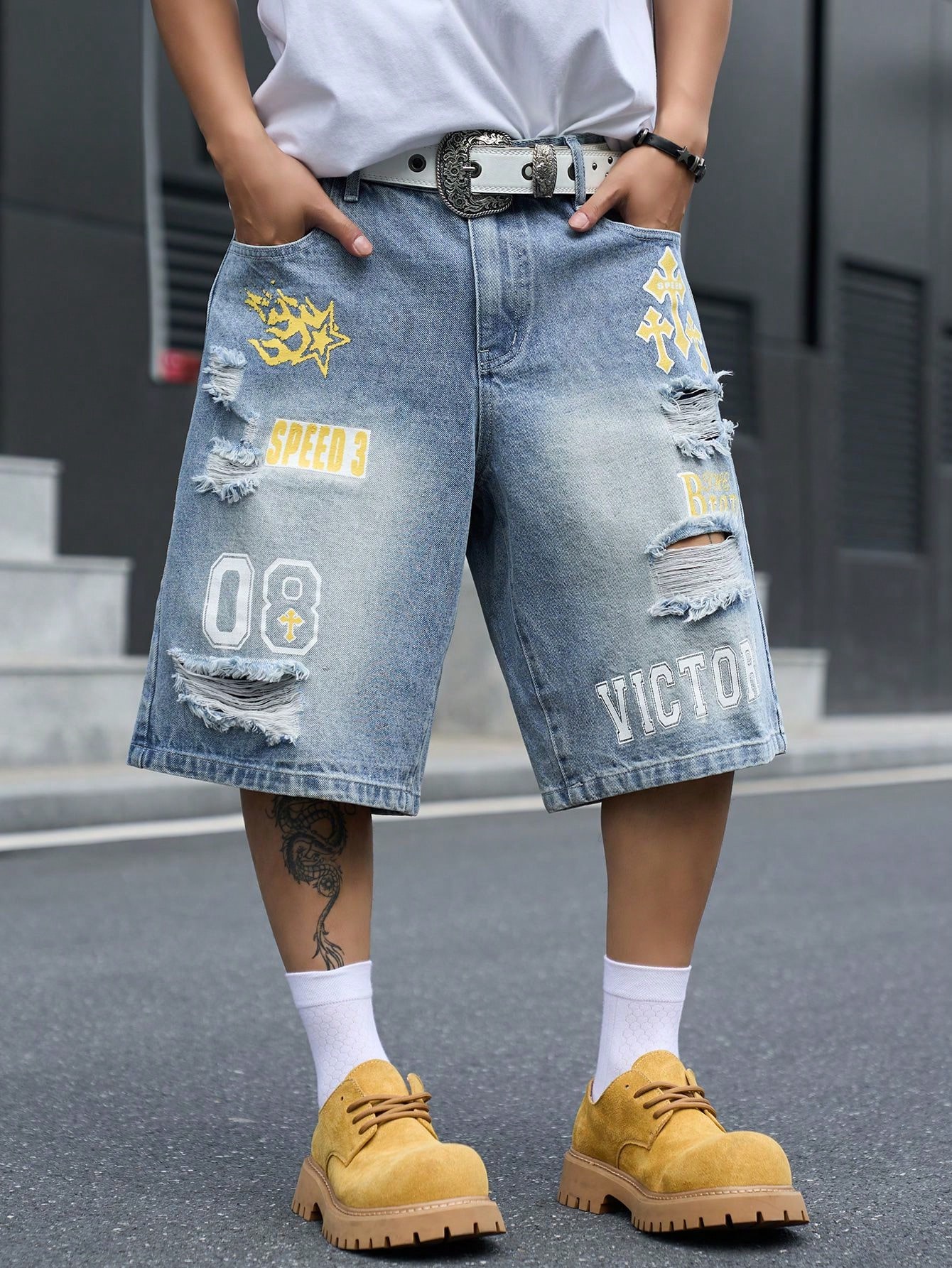 Locker sitzende Denim-Bermudas – Street Fashion Dance Bewertung und Preis