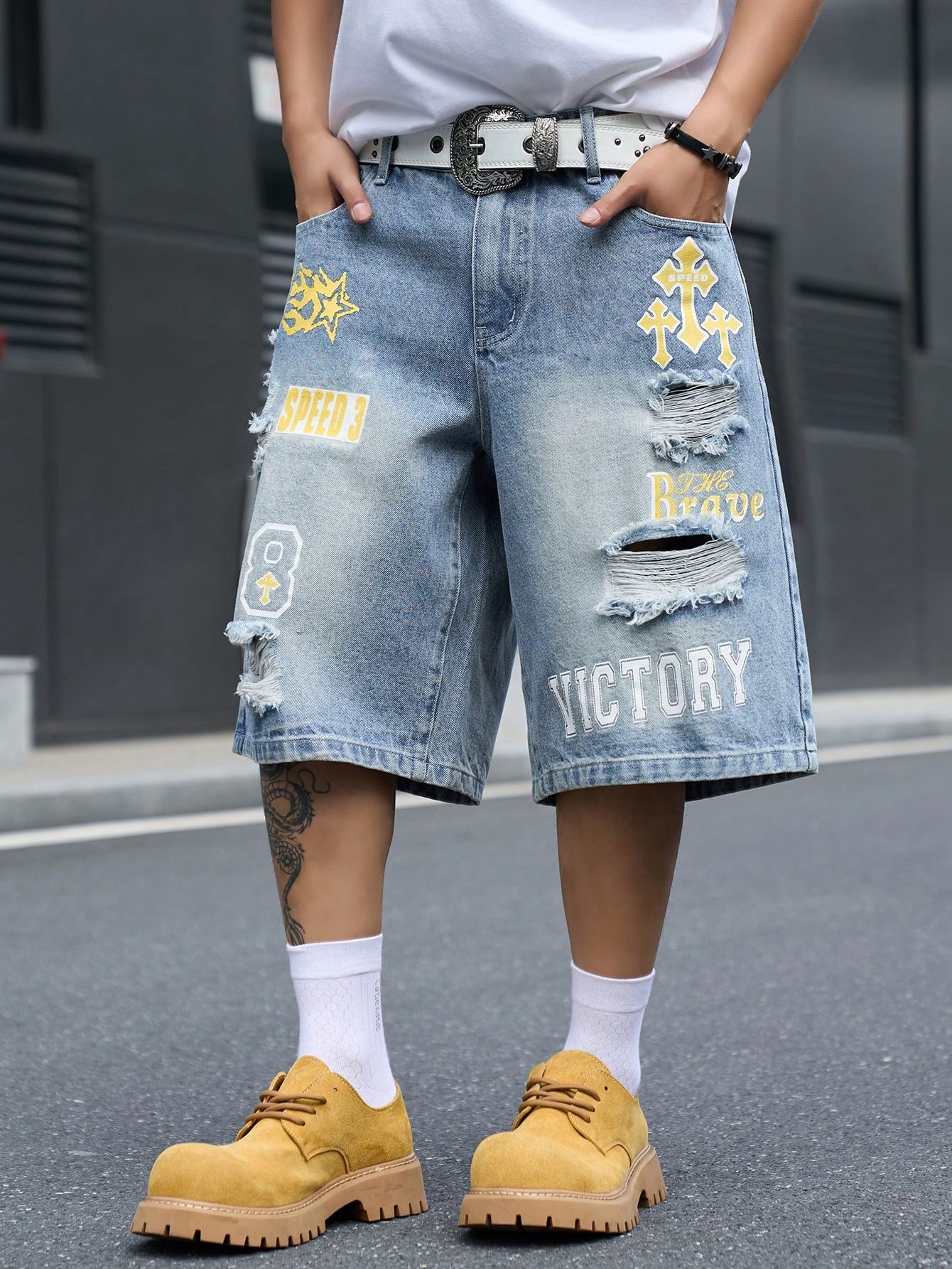Locker sitzende Denim-Bermudas – Street Fashion Dance Bewertung und Preis
