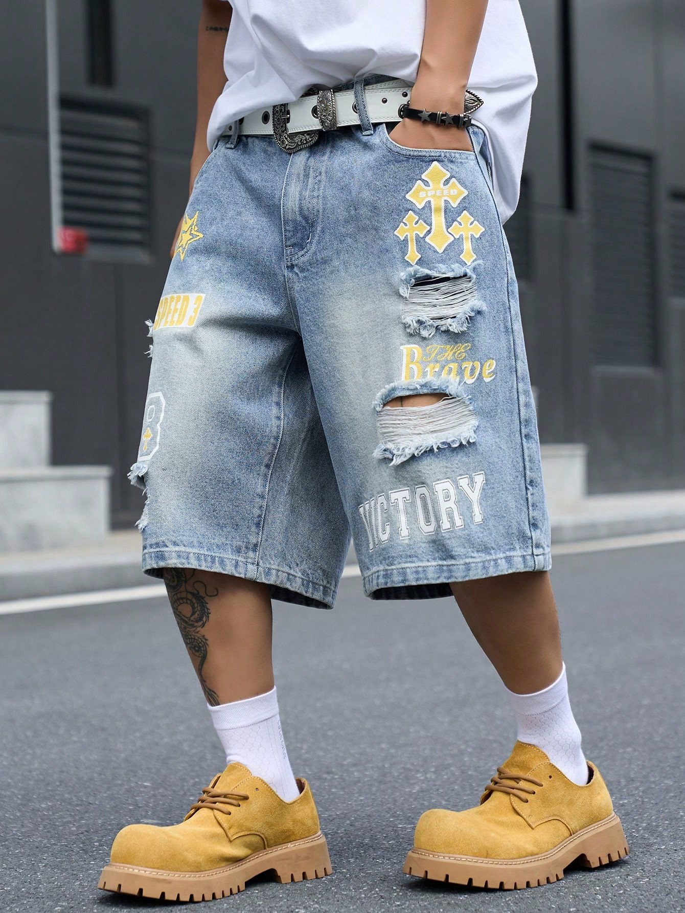Locker sitzende Denim-Bermudas – Street Fashion Dance Bewertung und Preis
